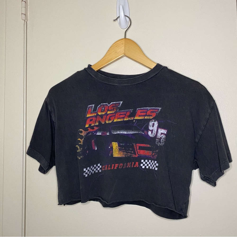 GARAGE Charcoal Gray Graphic Chopped Tee